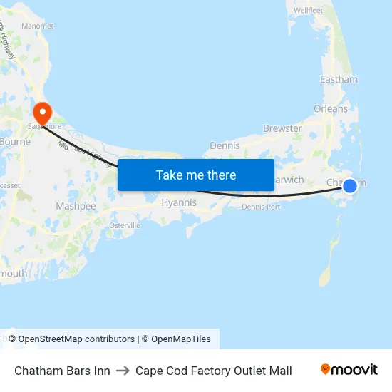 Chatham Bars Inn to Cape Cod Factory Outlet Mall map