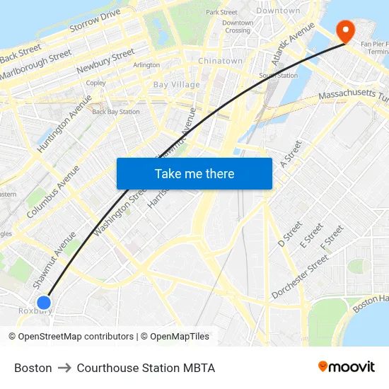 Boston to Courthouse Station MBTA map