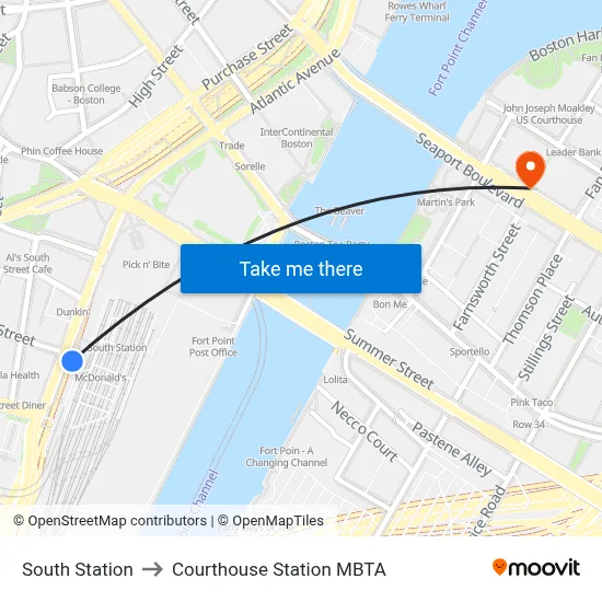 South Station to Courthouse Station MBTA map