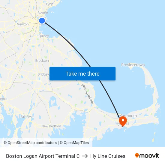 Boston Logan Airport Terminal C to Hy Line Cruises map