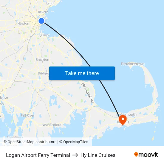 Logan Airport Ferry Terminal to Hy Line Cruises map