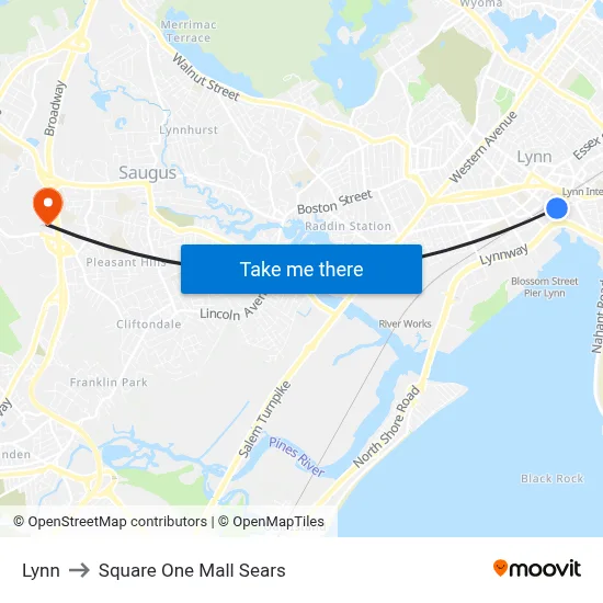 Lynn to Square One Mall Sears map