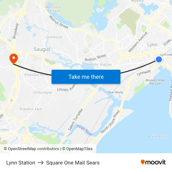 Lynn Station to Square One Mall Sears map
