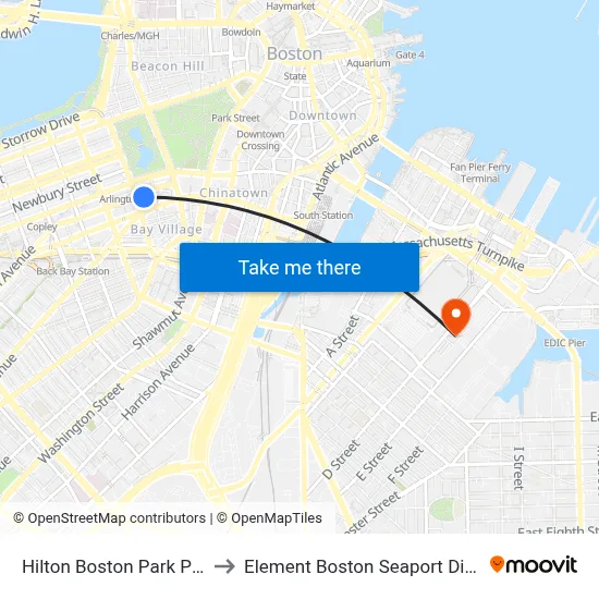 Hilton Boston Park Plaza to Element Boston Seaport District map