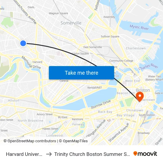 Harvard University to Trinity Church Boston Summer Street map