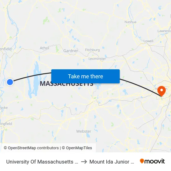 University Of Massachusetts Amherst to Mount Ida Junior College map