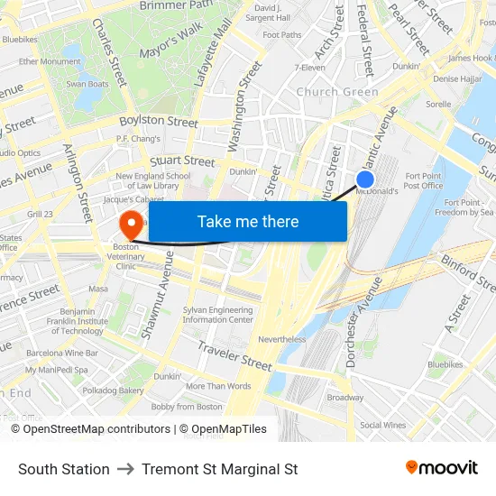 South Station to Tremont St Marginal St map