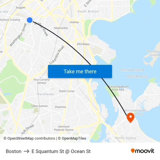 Boston to E Squantum St @ Ocean St map