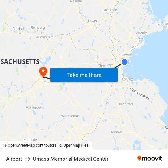 Airport to Umass Memorial Medical Center map