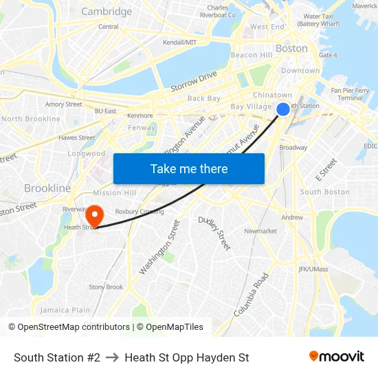 South Station #2 to Heath St Opp Hayden St map