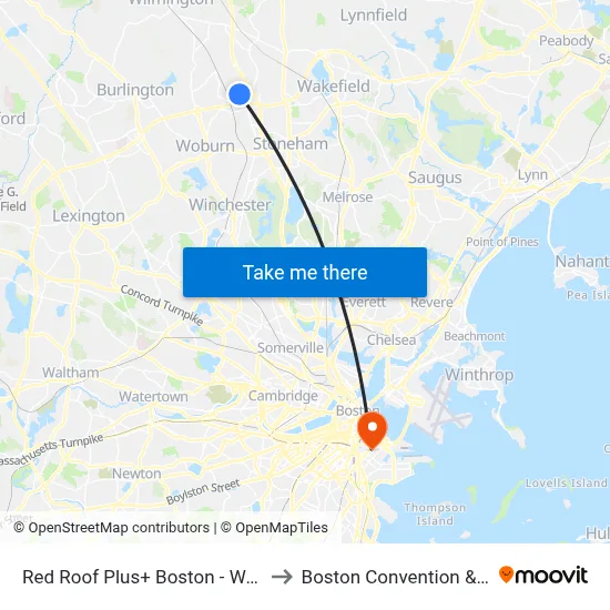 Red Roof Plus+ Boston - Woburn/ Burlington to Boston Convention & Exhibition Ctr map