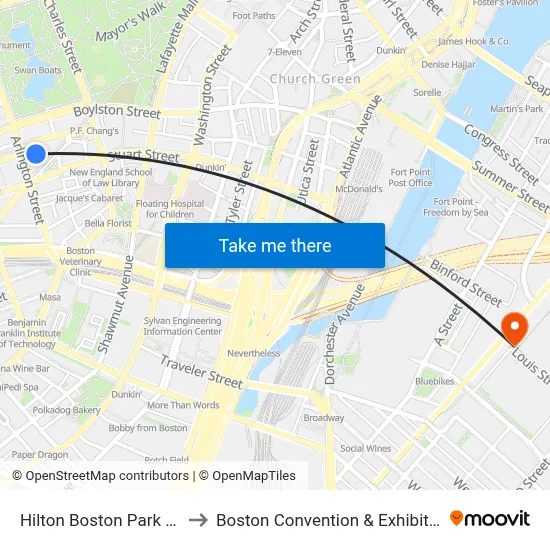 Hilton Boston Park Plaza to Boston Convention & Exhibition Ctr map