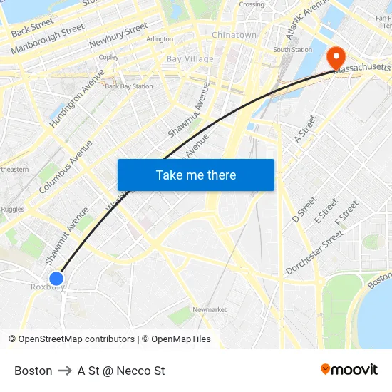 Boston to A St @ Necco St map