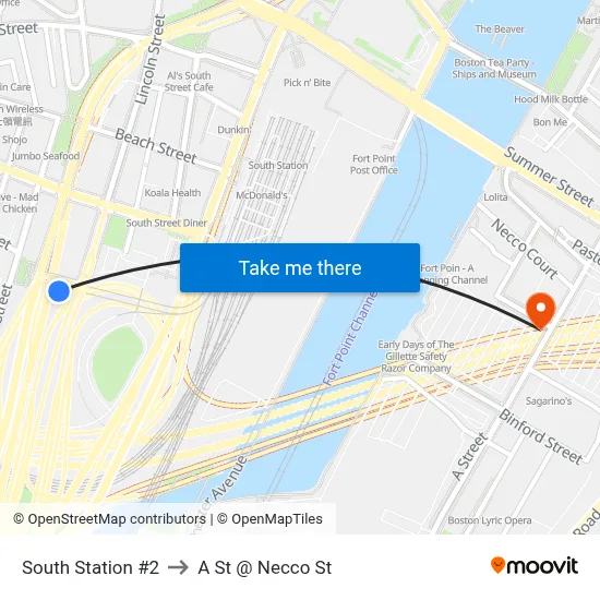 South Station #2 to A St @ Necco St map