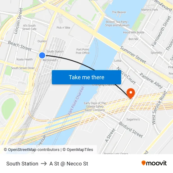 South Station to A St @ Necco St map
