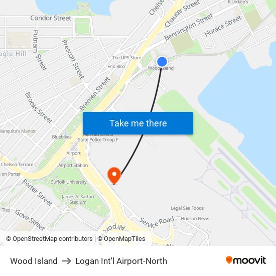 Wood Island to Logan Int'l Airport-North map