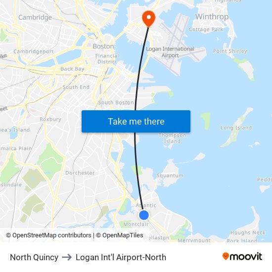 North Quincy to Logan Int'l Airport-North map