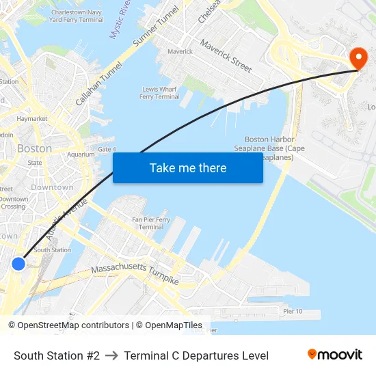 South Station #2 to Terminal C Departures Level map