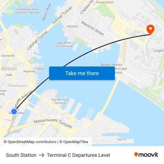 South Station to Terminal C Departures Level map