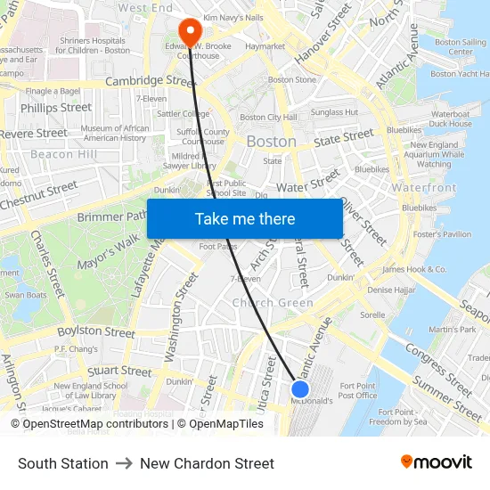 South Station to New Chardon Street map