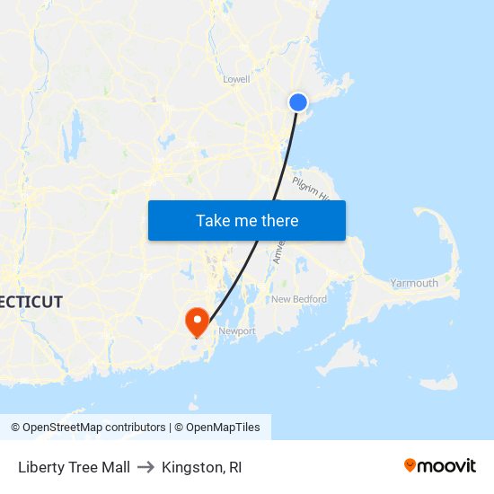 Liberty Tree Mall to Kingston, RI map