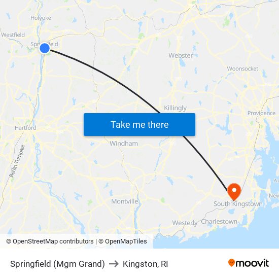 Springfield (Mgm Grand) to Kingston, RI map