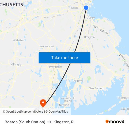 Boston (South Station) to Kingston, RI map