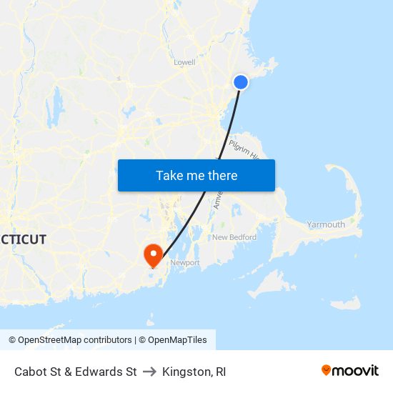 Cabot St & Edwards St to Kingston, RI map