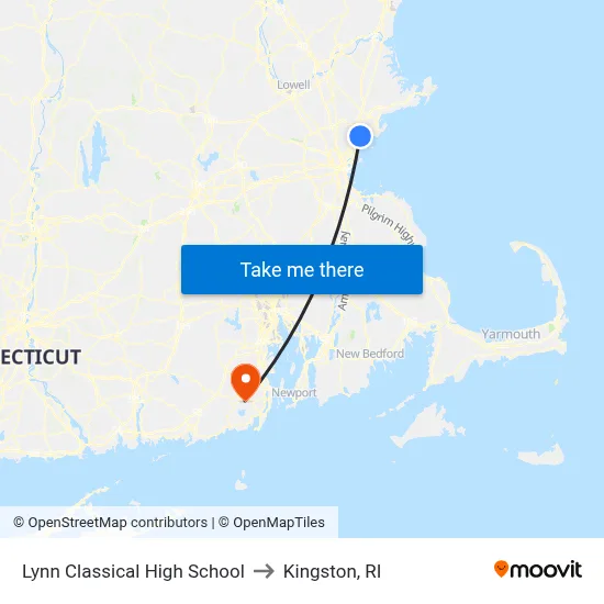 Lynn Classical High School to Kingston, RI map