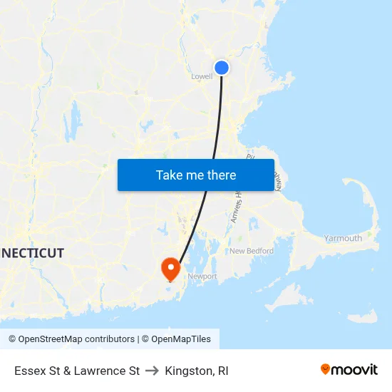 Essex St & Lawrence St to Kingston, RI map