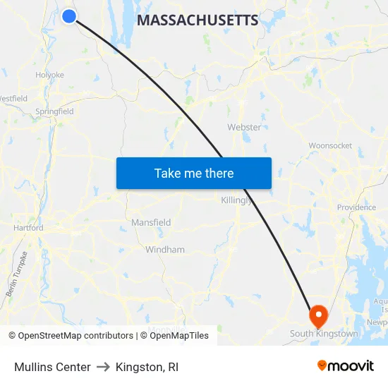 Mullins Center to Kingston, RI map