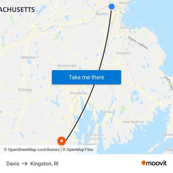 Davis to Kingston, RI map
