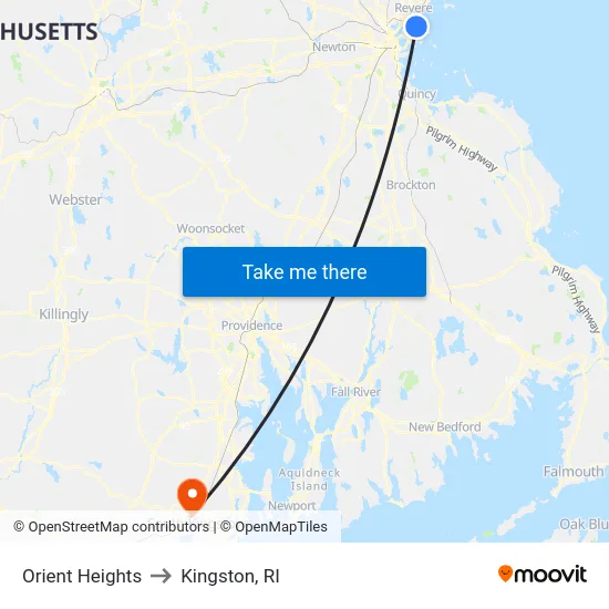 Orient Heights to Kingston, RI map