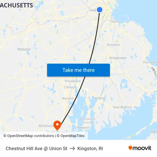 Chestnut Hill Ave @ Union St to Kingston, RI map