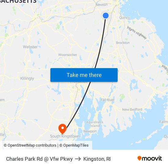 Charles Park Rd @ Vfw Pkwy to Kingston, RI map