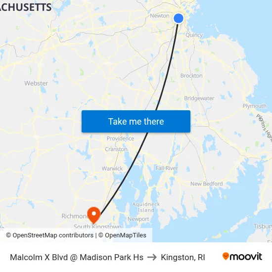 Malcolm X Blvd @ Madison Park Hs to Kingston, RI map