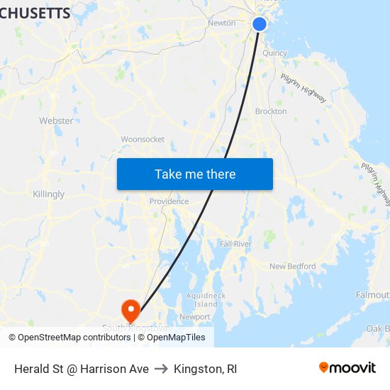 Herald St @ Harrison Ave to Kingston, RI map