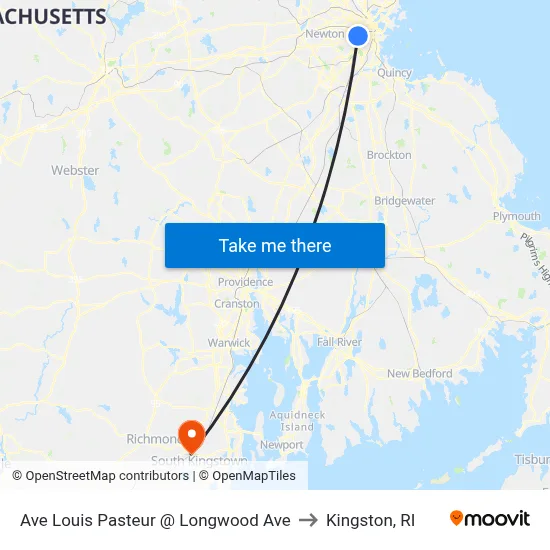 Ave Louis Pasteur @ Longwood Ave to Kingston, RI map