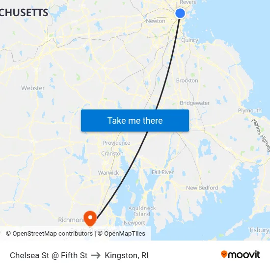 Chelsea St @ Fifth St to Kingston, RI map