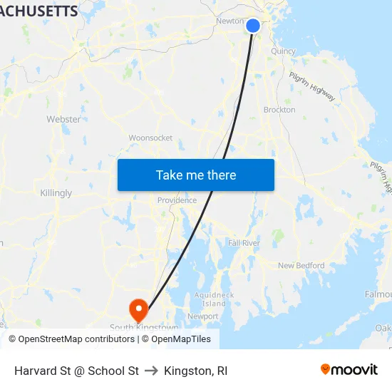 Harvard St @ School St to Kingston, RI map