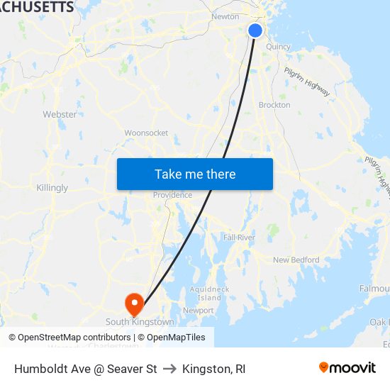 Humboldt Ave @ Seaver St to Kingston, RI map