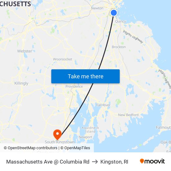Massachusetts Ave @ Columbia Rd to Kingston, RI map