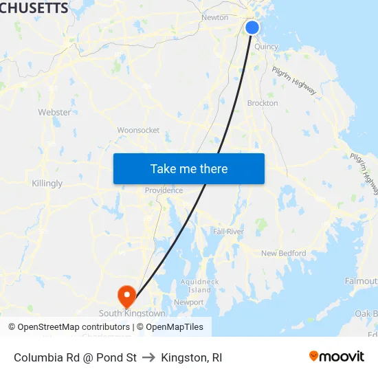 Columbia Rd @ Pond St to Kingston, RI map