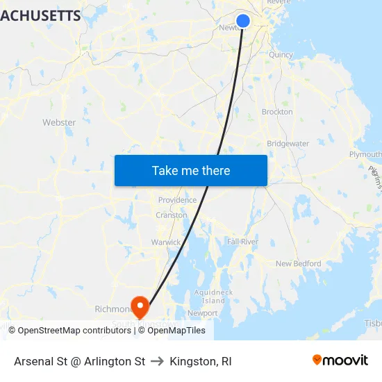 Arsenal St @ Arlington St to Kingston, RI map
