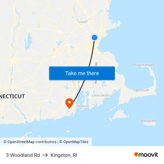 3 Woodland Rd to Kingston, RI map