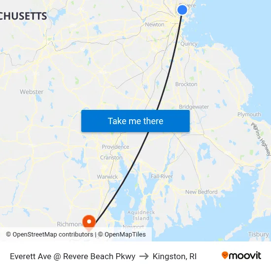 Everett Ave @ Revere Beach Pkwy to Kingston, RI map
