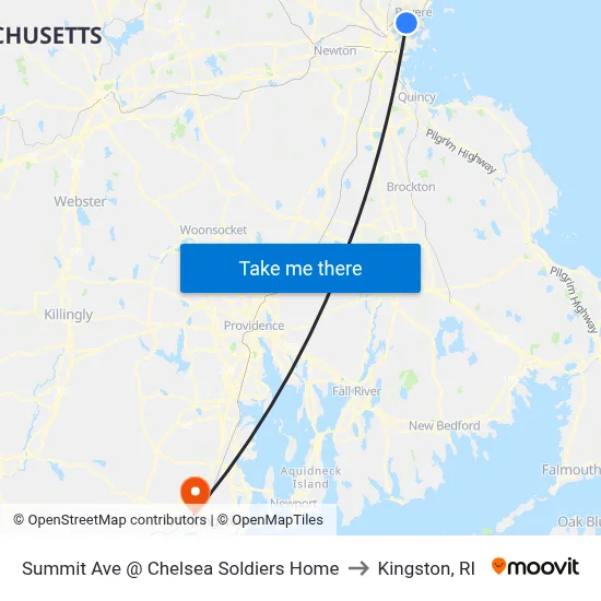 Summit Ave @ Chelsea Soldiers Home to Kingston, RI map