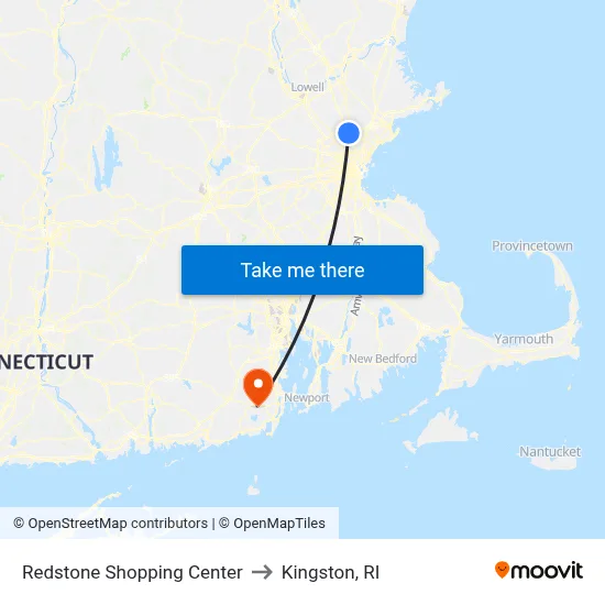 Redstone Shopping Center to Kingston, RI map