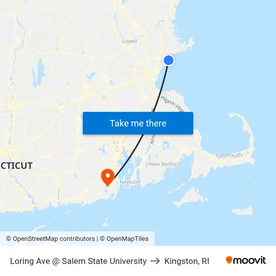 Loring Ave @ Salem State University to Kingston, RI map