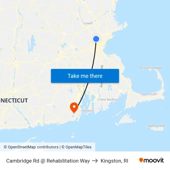 Cambridge Rd @ Rehabilitation Way to Kingston, RI map
